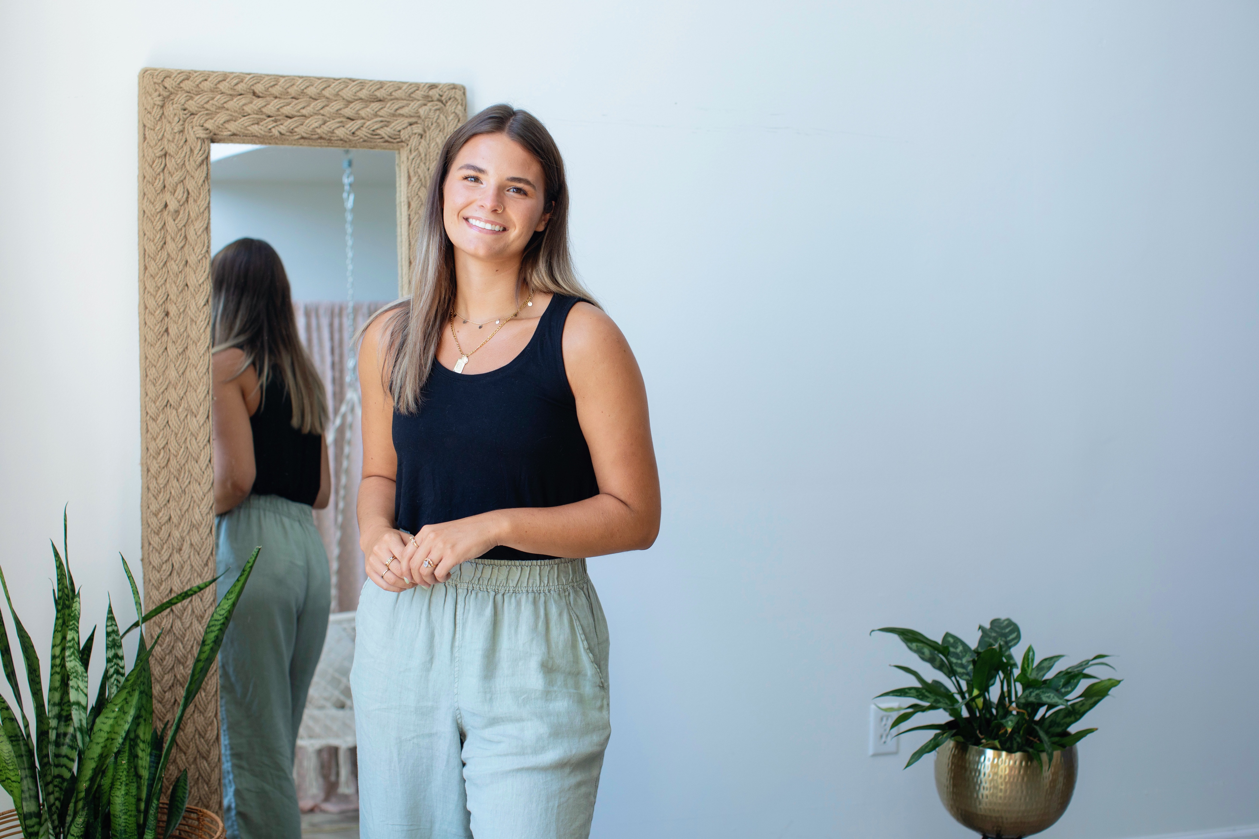 woman looking into camera smiling