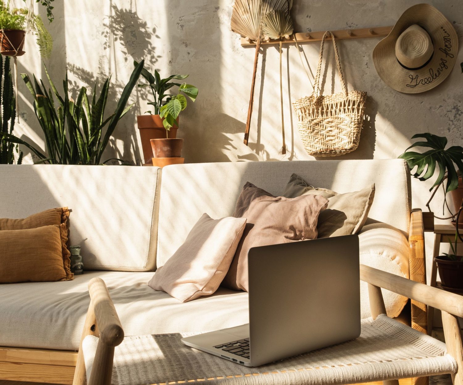 laptop in sunny room